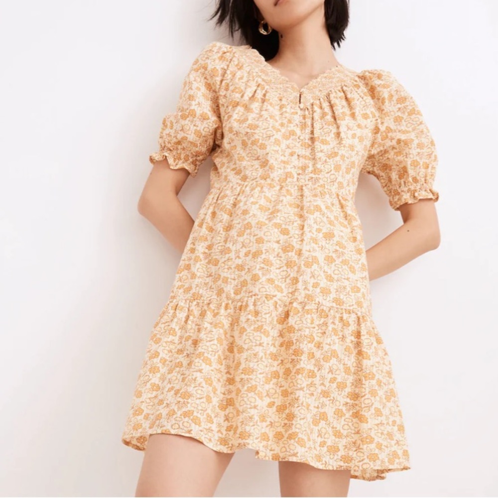 Madewell Eyelet-Trim Tiered Mini Dress in Piccola Floral